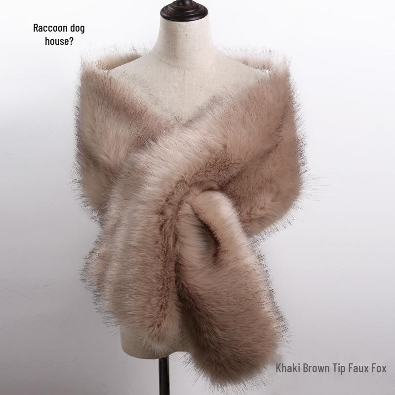 Women's Faux Fox Fur Shawl Cloak: Thick Autumn/Winter Bridal Evening Scarf and Neck Warmer