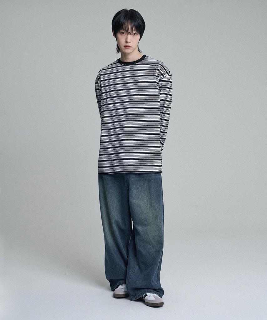 Mubeun Multi-Stripe Long Sleeve T-Shirt Black
