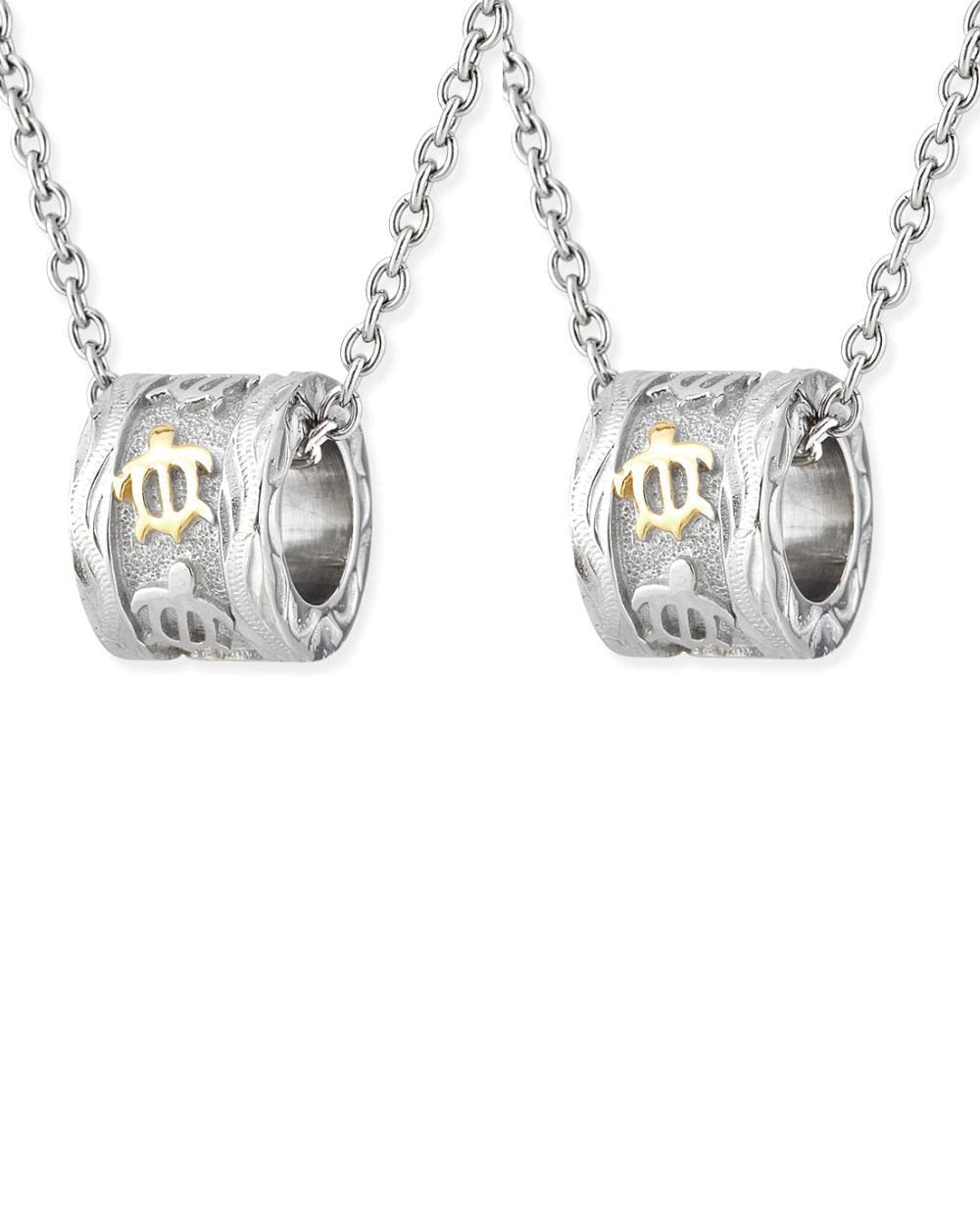 

Hawaiian Jewelry Pair Necklace Stainless Steel Honu Sea Turtle Eternity Ring Type Scroll Tube Barrel Yellow Gold Silver Azuki Chain Included