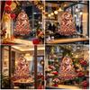 Zodiac Sheep Glass Decorations 2027 New Year Flame Goat Static Sticker, PVC Window Cling with Pine Branches Red Berries and Easy Apply Decals