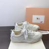 New Leather Women Sneakers Lace Up Mesh Breathable Flat Casual Shoes Silver Flats Spring Autumn Shoes