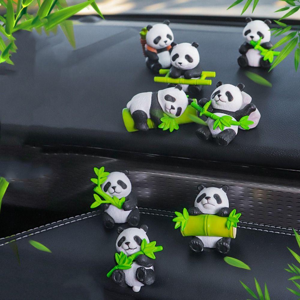 8pcs Lifelike Miniature Panda Figurines Cartoon Animal Statues Panda Ornament  Fairy Gardens