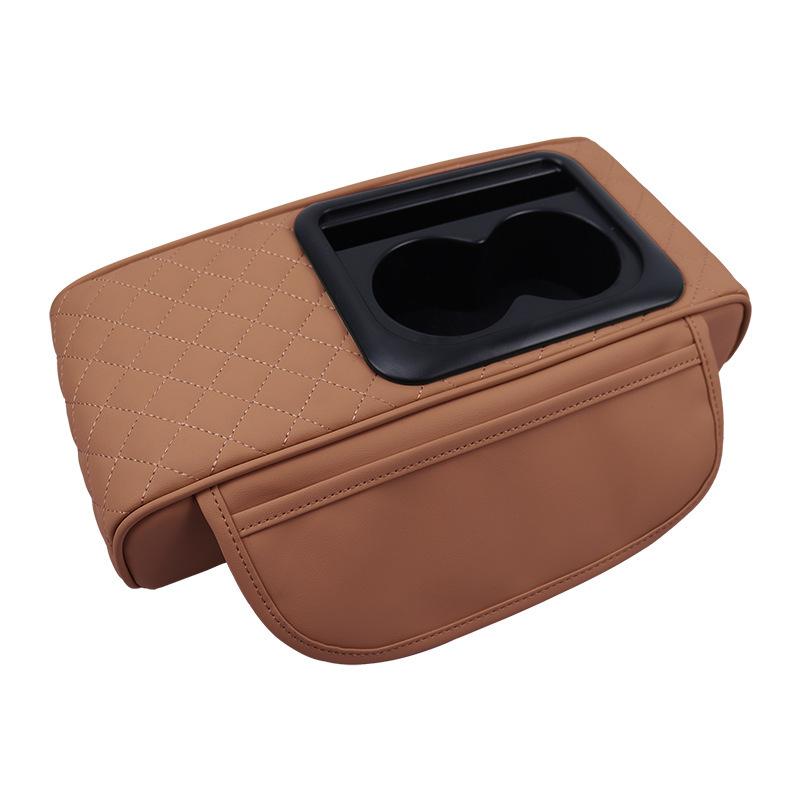 Auto PU Leder Universal Armlehnenkonsolenverlängerung mit 2 Getränkehaltern Auto Innenraum Aufbewahrungsbox Erhöhungskissen Taschentuch Organizer