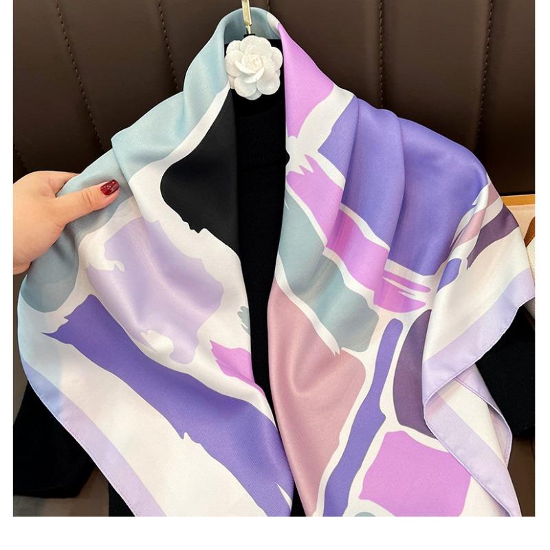 Korean Style Geometric Printed Silk Scarf For Women Summer Fashion