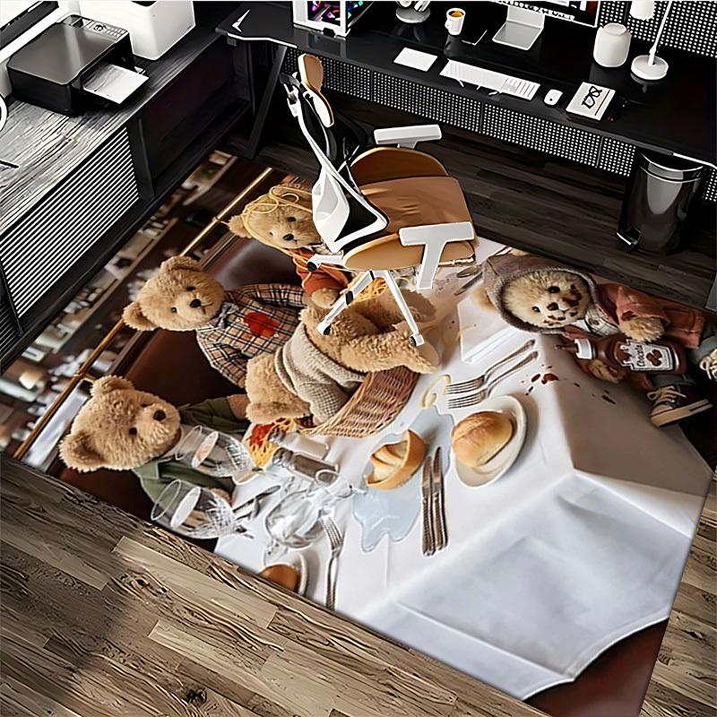 1pc Teddy Bear Spaghetti Chair Mat - Anime Cartoon Design, Non-Slip Carpet for Office and Home Decor, Suitable for All Seasons.C033