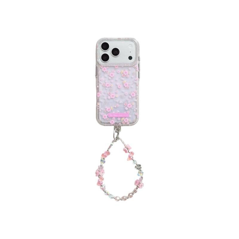 Pink Floral Chain Phone Case for iPhone 17 Pro Max - Compatible with 16 Pro and 15 Pro