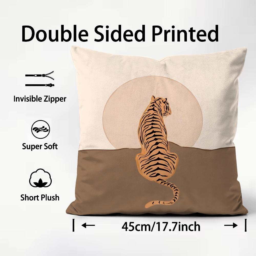 Animal Style Tiger Fashion Cushion Cover Plush Fabric Soft DoubleSided Printed Sofa Warm Winter Home Child Gift Pillow Case