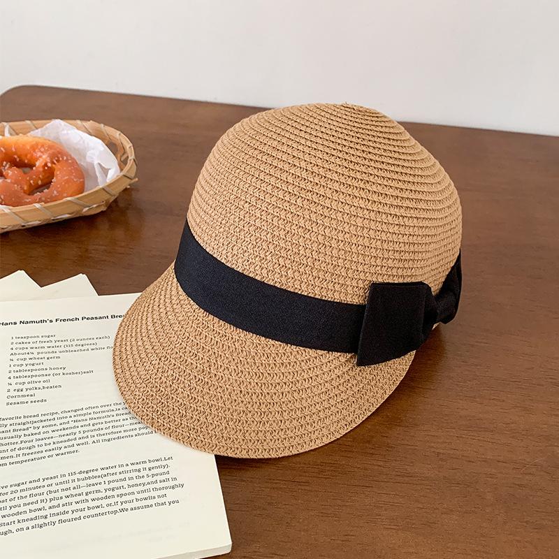 Face small age-reducing bow dome straw cap women's summer woven straw hat sun protection shade equestrian hat
