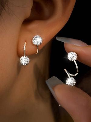 1 Pair Luxury Double Head Screw Closure Ball Earrings, Unique S-Shaped Ear Studs