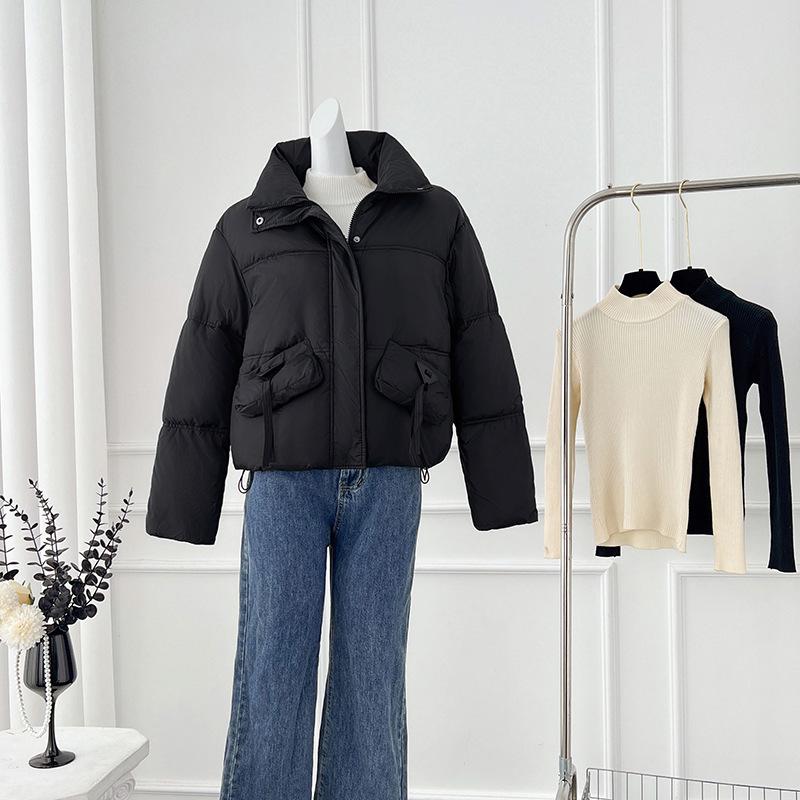 

Зимняя женская куртка с воротником-стойкой, 2025 новая корейская короткая стеганая куртка свободного кроя S чёрный