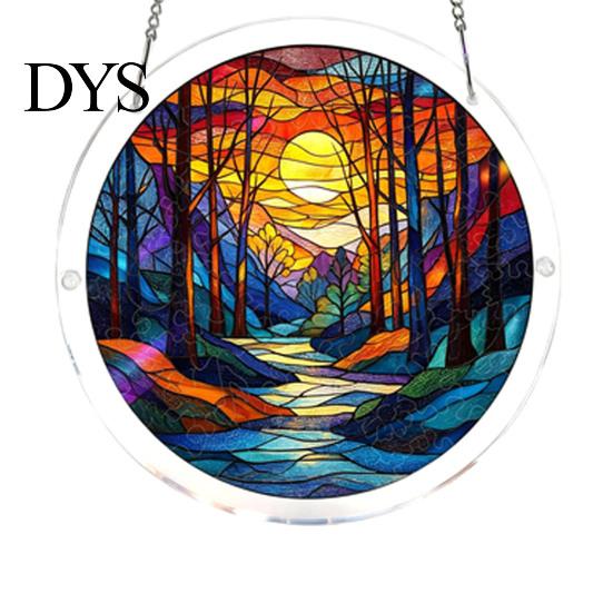 Irregular Shape Puzzle Pieces Acrylic Jigsaw Suncatcher Stained Glass Window Hanging Ornament DIY Puzzles Hands-on Activity Sun Catcher Panel for Home