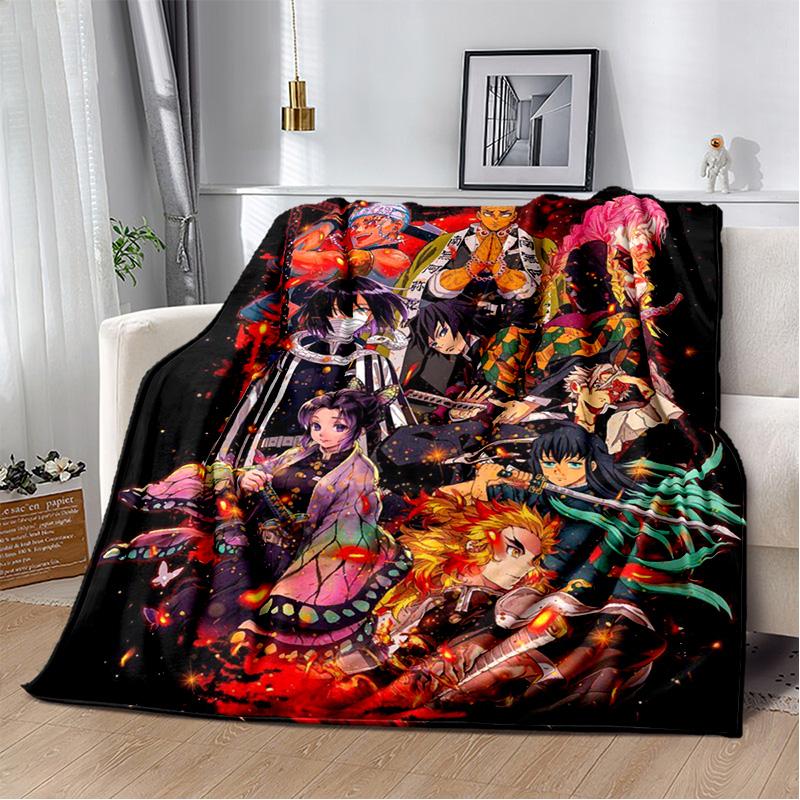 D-Demon Slayer Anime Blanket Sofa Office Nap Cover Blanket Kamado Nezuko Air Conditioning Blanket Soft and Warm