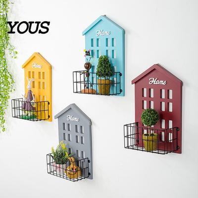 Modern Home Wall Storage for Keys And Decor Wooden House Shape Shelf, Decorative Metal Rack, Creative Sturdy Wood Floating Shelf Basket