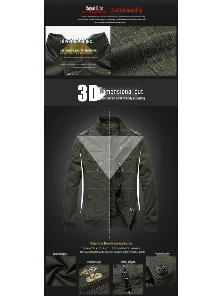 Giacca Militare in Pile di Cotone da Uomo Primavera/Autunno 2026, Capo d'Abbigliamento da Lavoro Taglie Forti, Moda Uomo