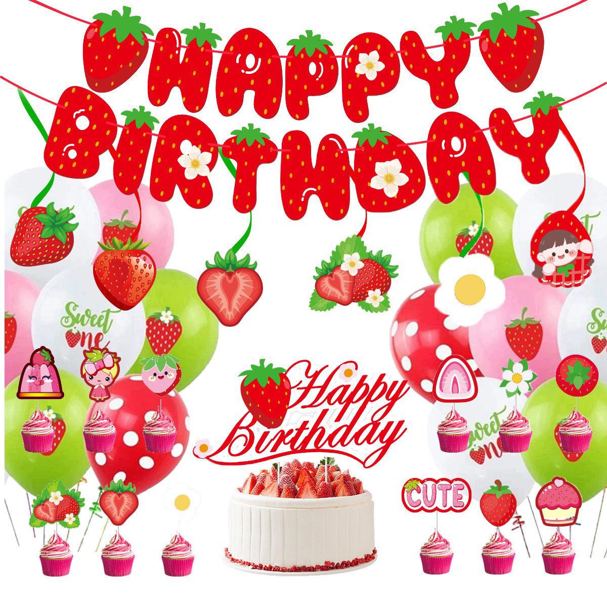 

Strawberry-themed Birthday Party Decoration Set for Children s Birthday Party Supplies Decoration suit