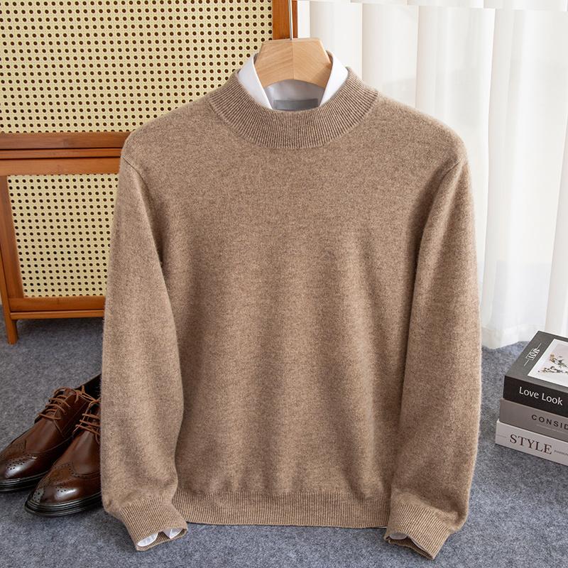 Men's Pullover Half-high Collar Sweater Autumn Winter Warm Solid Color Knit Sweater Business Casual Top