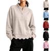 Women's Scalloped Wavy Hem Crewneck Sweatshirt Loose Fit Color Drop Shoulder Long Sleeve Pullover Top