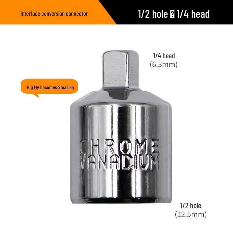 CR-V Chrome Vanadium Steel Ratchet Wrench Socket Adapter: 1/2" to 3/8" to 1/4" Fly
