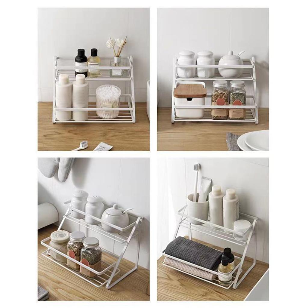 Kitchen Countertop Storage Rack Space Saving Multifunctional 2 Tiers Spice Toiletries Makeup Counter Standing Shelf