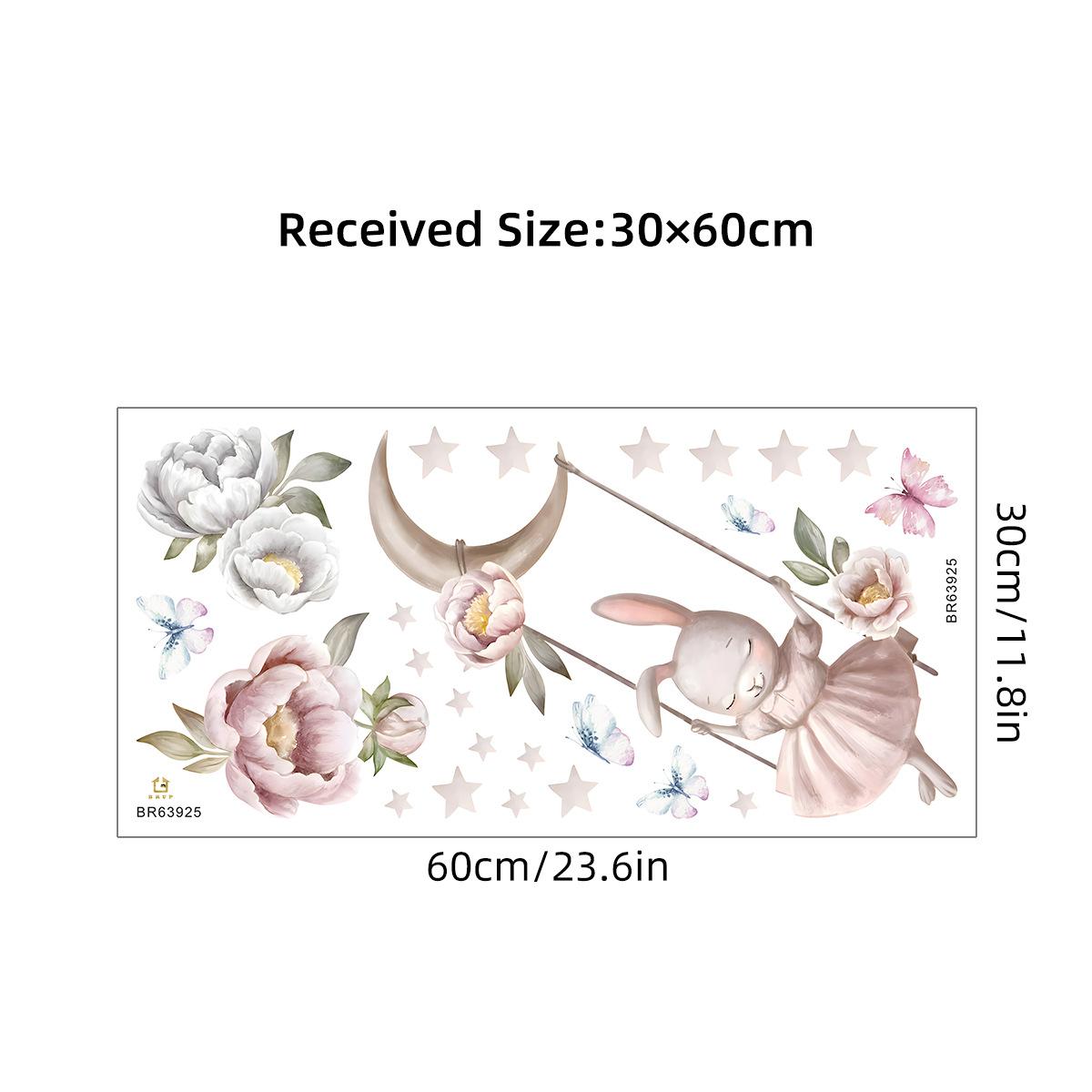 

Акварельные мультяшные кролики, цветы, бабочки, наклейки на стену, съемные для детских комнат, для девочек, для детских комнат, для домашнего декора 30x60CM