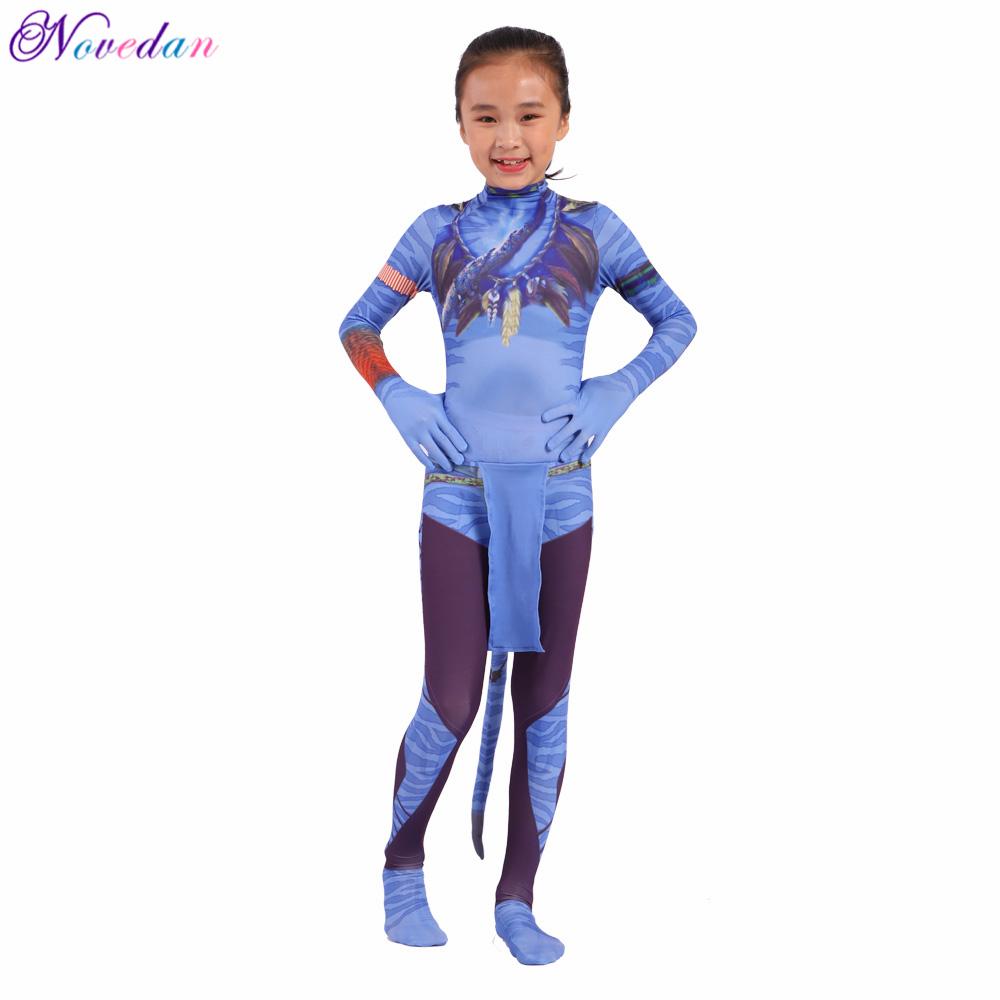 Meisjes Avatar 2 Neytiri Kostuums Staart Pak Jongens Jake Sully Cosplay Zentai Bodysuit Jumpsuit Kinderen Halloween Verjaardagsfeest Kostuum 110 ( 100-110cm)&Avatar Neytiri blue