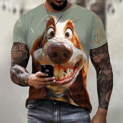 Herren T-Shirt mit Aufdruck 3D-Zahnhund-T-Shirt Tops Mode Männer Tiermuster T-Shirt Übergroße Streetwear O-Ausschnitt Modekleidung