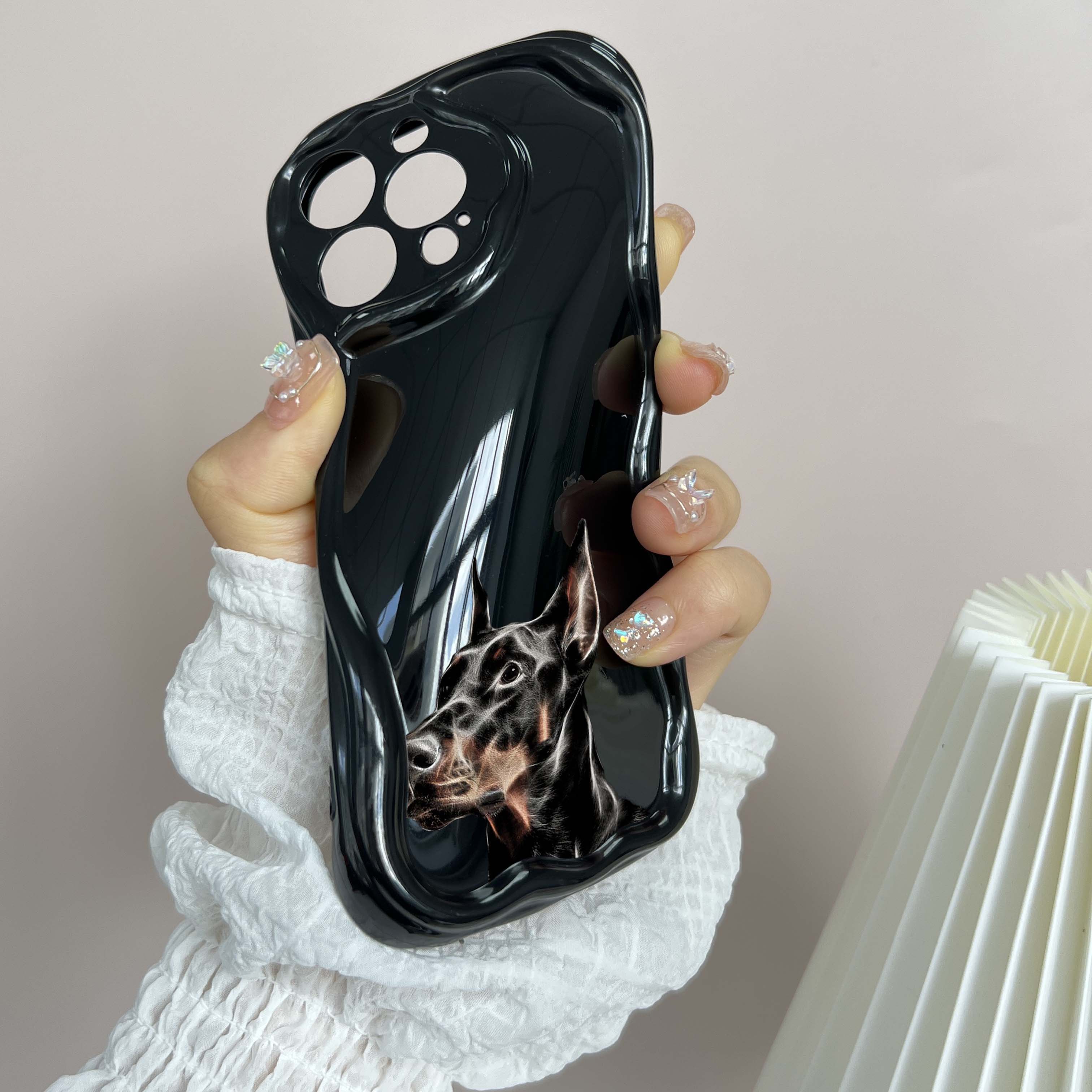 N46 Dog Doberman Animal Art Волнистый чехол для телефона для iPhone 15 14 Pro Max Samsung — фото 3