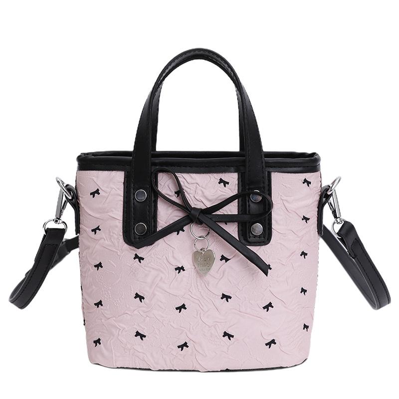 

Small fresh bow large capacity autumn new pleated simple portable shoulder messenger bag bag women