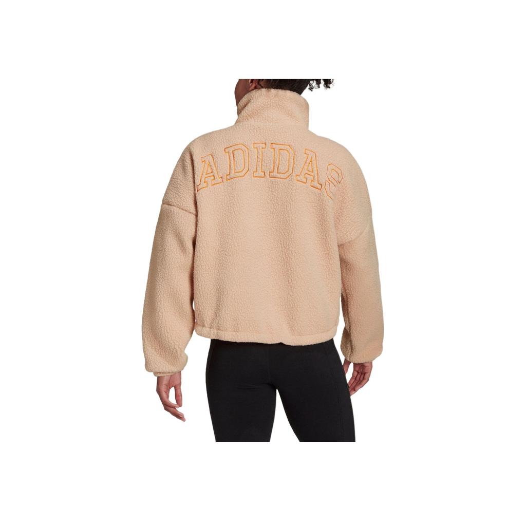 Adidas Embroidered Sherpa Fleece Stand Collar Jacket Women Outerwear Apricot H24177