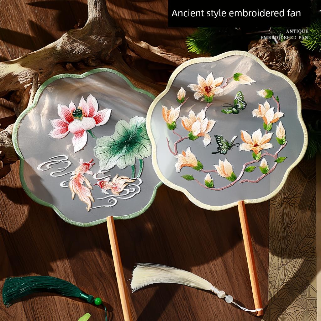 Traditional Chinese-Style Embroidered Fan, Classical Fan with a Fairy-Like Feel, Suitable for Hanfu, Qipao, and Ancient Costumes, Summer Small Dance