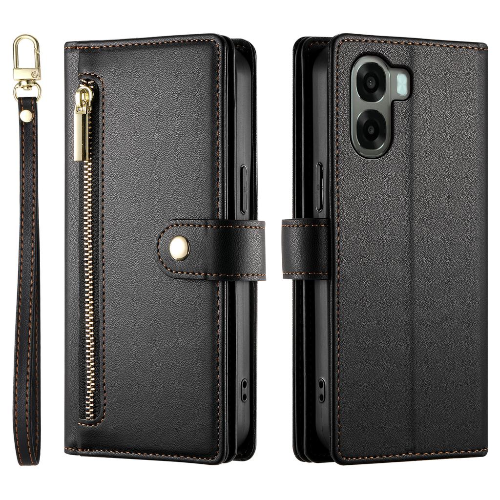 For Oppo A6x 5G / A6x 4G Leather Case Zipper Pocket Wallet Phone Cover with Straps