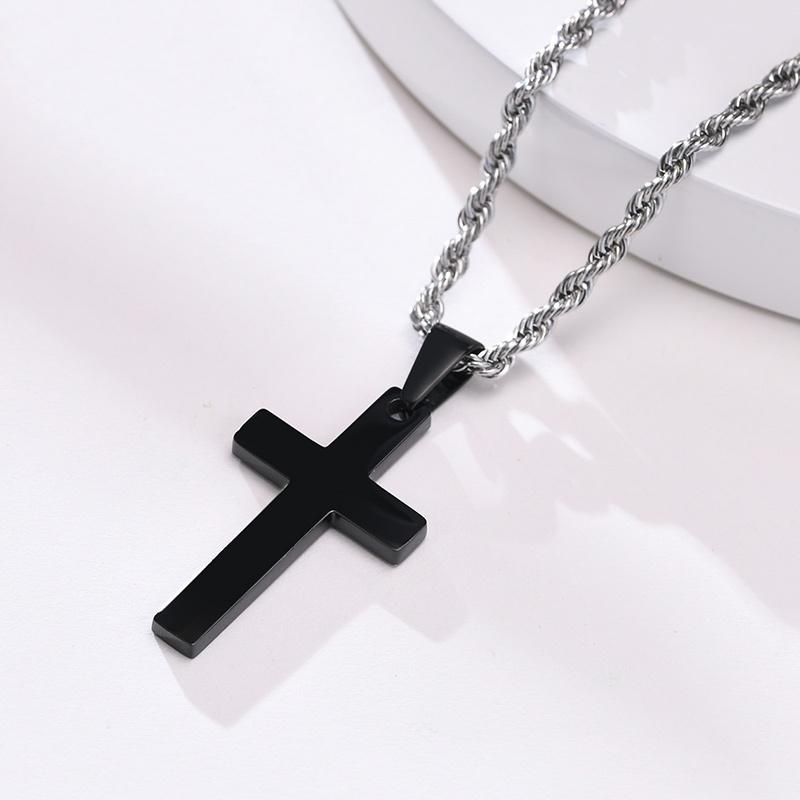Plain Cross Necklace for Men, Silver Black Gold Color Stainless Steel Simple Cross Pendant Necklace Collar