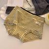 Retro American Women's Striped Pure Cotton Mid-Waist Panties with Antibacterial Extended Crotch - Plus Size Available