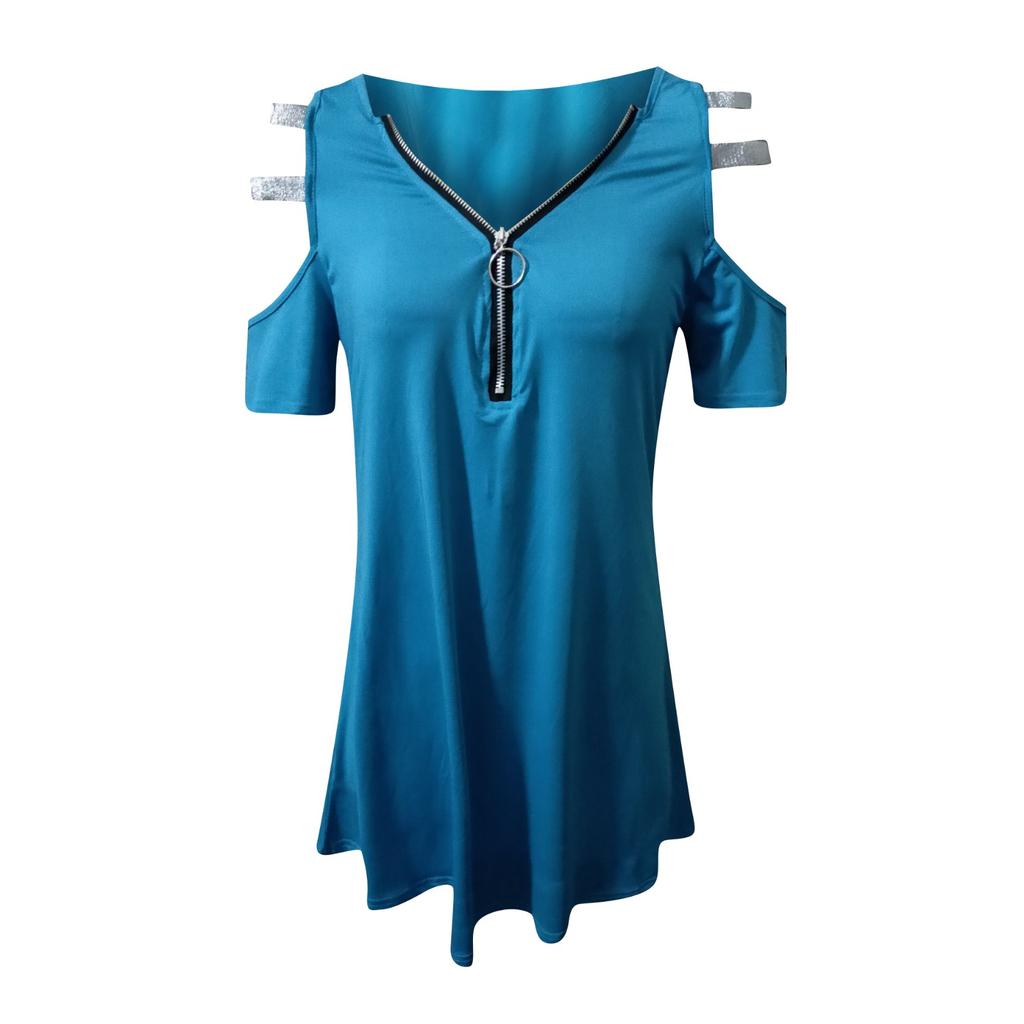 Women's Fashion  Strapless Solid Color V-Neck Short Sleeves Leisure Dress
