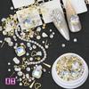 Dolphin Bay Nail Art: Shell Pieces, Rhinestones, Pearls, and Metal Chains Mixed Decorations