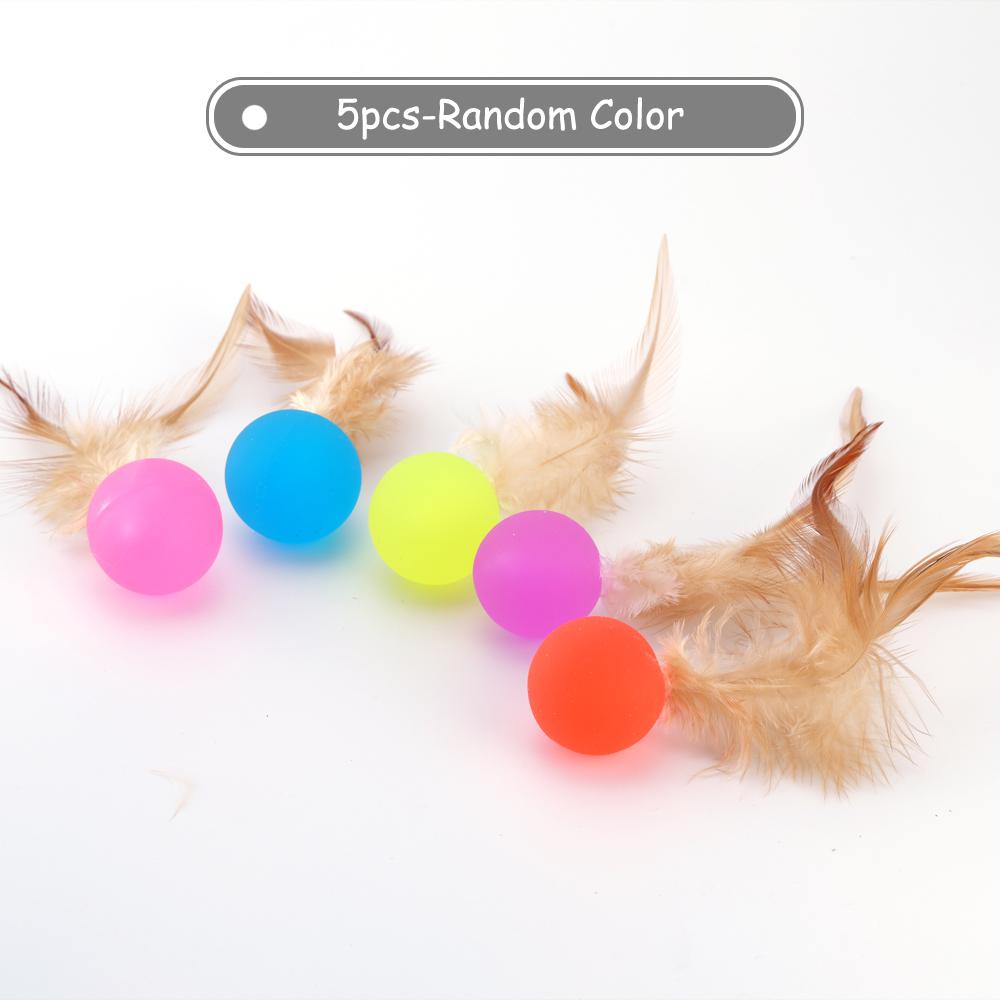 Random Color Elastic Ball Cat Toy Interactive Balls Pet Feather Football Toys Dog Kitten
