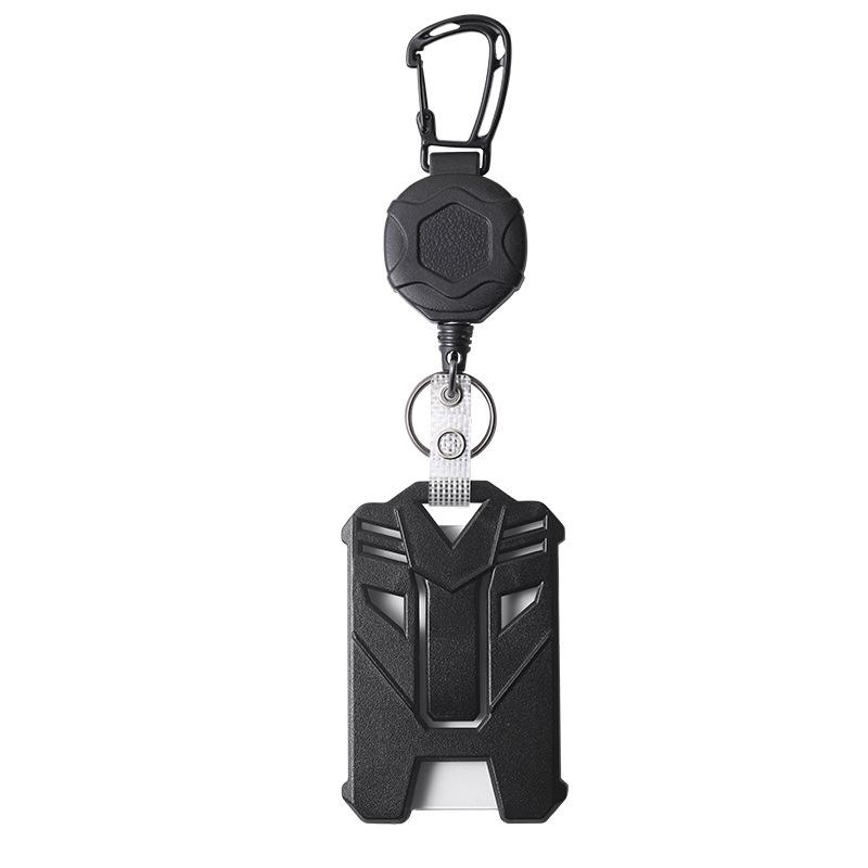 Retractable Backpack Keychain with Easy-Pull Buckle and Badge Holder - Black