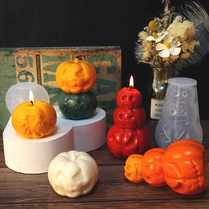 Halloween Pumpkin Mold Candle Mold for DIY Candles Plaster Crafts Halloween Favor Reusable Resin Casting Silicone Mold