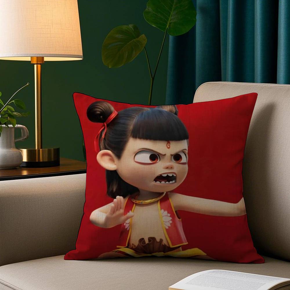 

Cartoon Movie Nezha Pillow Case Plush Fabric Soft Pillowcase Double Sided Print Sofa Cushion Cover Throw 20x20Inch