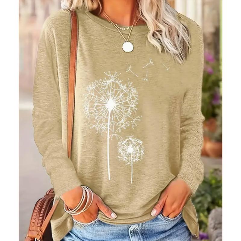 2025 Autumn & Winter Women's New Casual Crew Neck Long Sleeve Top 3D Dandelion Pattern