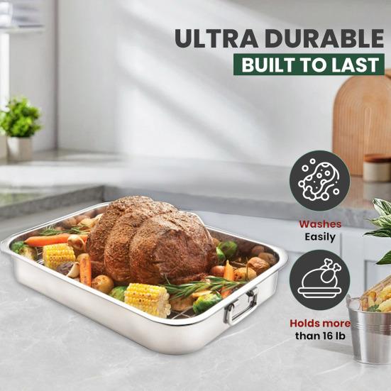 Stainless Steel Baking Tray Heavy Duty Turkey Roasting Pan Oven Flat Rack Induction Roast Tray for Chicken Vegetable Lasagna