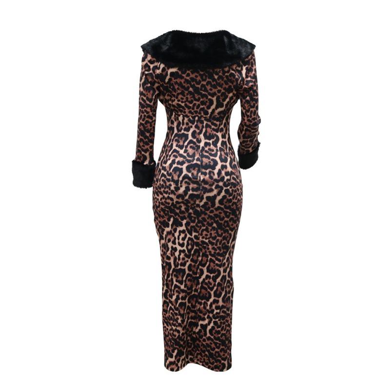 Women's Halter Split Long Dress with Stylish Fluffy Long Sleeve Print Two-piece Set