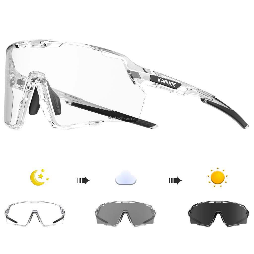 Kapvoe Photochromic Hiking Eyewear Cycling Glasses Sunglasses for Men Silver Lens Multi Color Women Bike Outdoor Riding Running