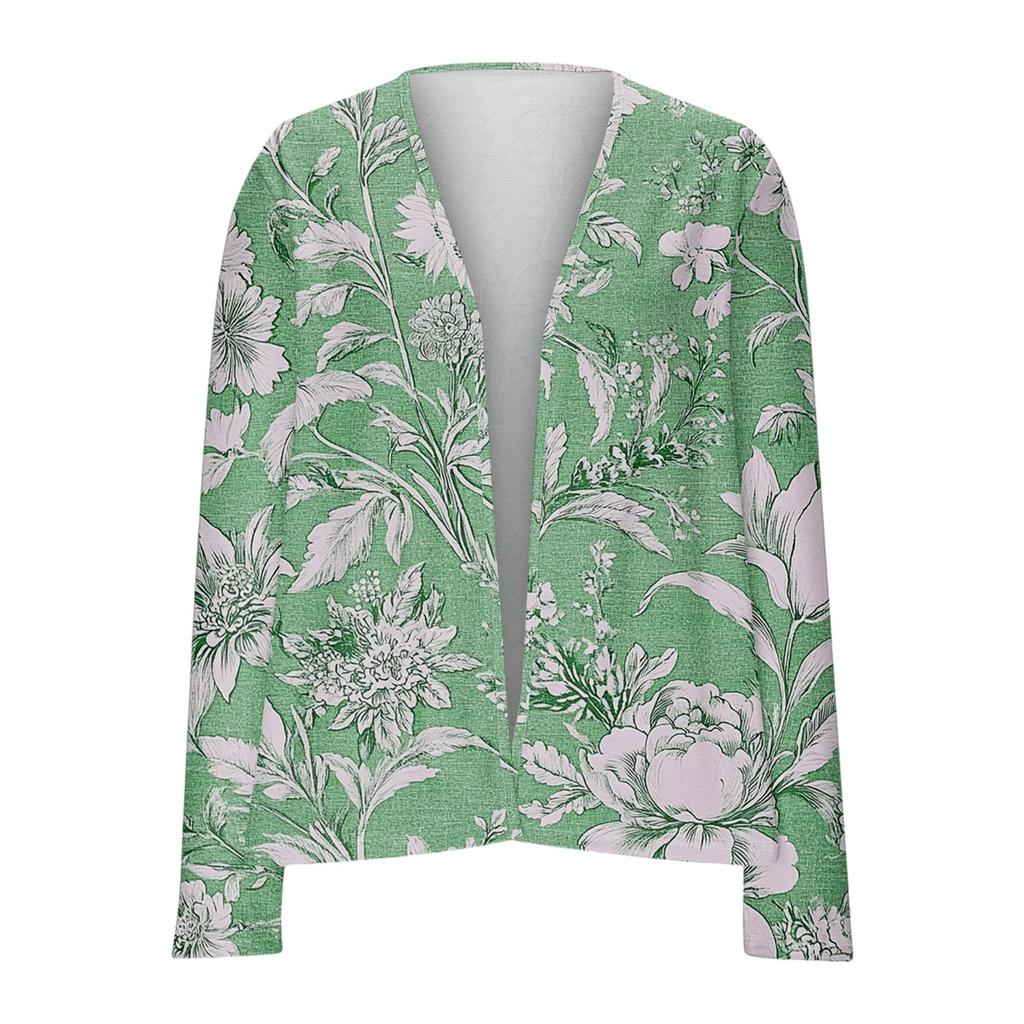 Women's Loose Casual Vintage Floral Print Long Sleeve Top Cardigan