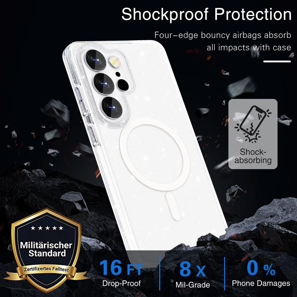 For Samsung Galaxy S26 Ultra Magnetic Case Glitter Powder PC + TPU Phone Cover