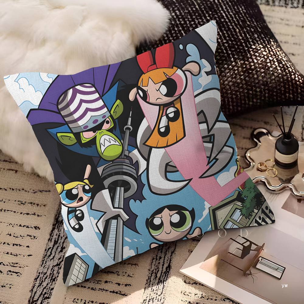 P-Powerpuff Anime G-Girls Personalized Picture Text Home Decorative Pillows Household Gifts 45x45cm
