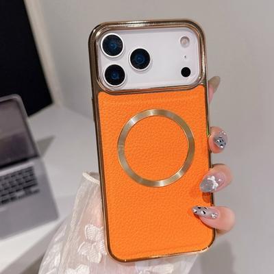 Luxus-Litschi-Textur-Leder Magnetische Handyhülle für iPhone 17Air 16 14 15 Plus 11 12 13 16 17 pro Max Stoßfeste Rückabdeckung