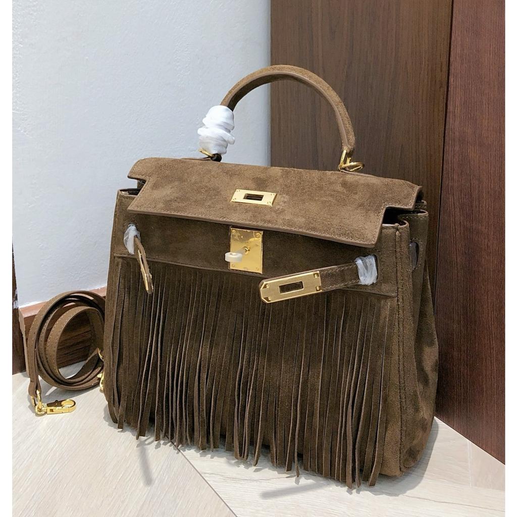 Autumn and Winter New First-layer Cowhide Suede Bag Genuine Leather Handbag Fringed Lock Commuter Shoulder Bag Women