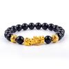 Pixiu Armband Feng Shui Rijkdom en Geluk Armband Heren Polsband Goudkleur Obisidiaan Steen Kralen Zwart Zes Karakter Cadeau
