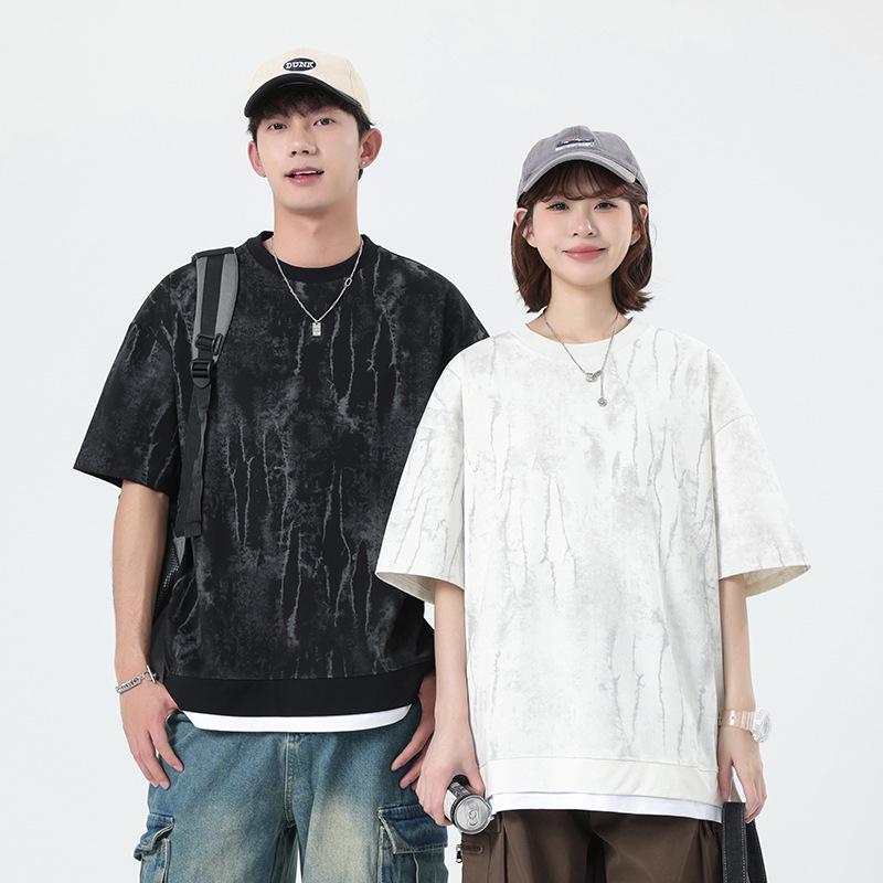 Kunhai Pengyun Men's Trendy Fake Two-Piece Summer T-Shirt with Personality Print